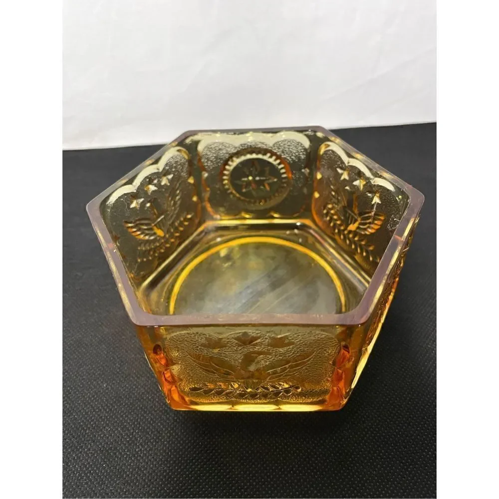 Hexagonal amber glass candy dish